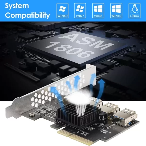 BEYIMEI PCI-E 4X to 4 PCI-Express 16X Slots Riser Card,PCI-E 4X to External 4 PCI-E USB 3.0 Adapter Multiplier Card for Bitcoin Mining