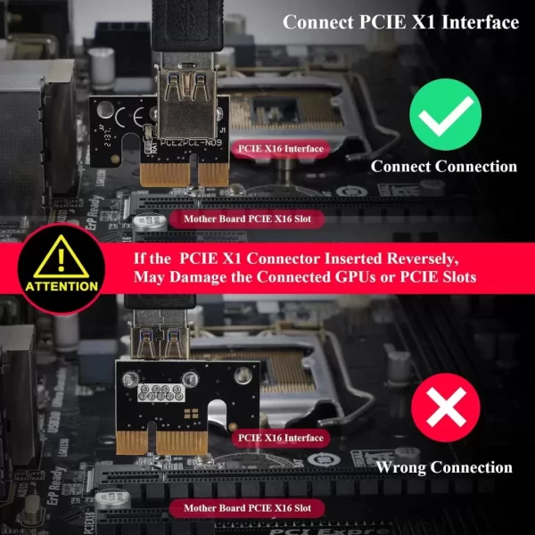 BEYIMEI VER009S-PLUS PCI-E 1X to 16X Riser Card,8 Solid Capacitors,6PIN SATA Power Cable,60cm USB 3.0 Extension Cable,Suitable for GPU Bitcoin Ethereum Mining (6Pack)
