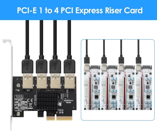 BEYIMEI PCI-E 4X to 4 PCI-Express 16X Slots Riser Card,PCI-E 4X to External 4 PCI-E USB 3.0 Adapter Multiplier Card for Bitcoin Mining