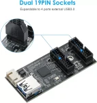 BEYIMEI USB 3.2 Gen1 to Dual 19PIN Male Adapter Card,SuperSpeed 5Gbps USB3.0 to 2-Port 19PIN Expansion Card for Windows7/8/10/11(32/64bit) /Linux/MAC