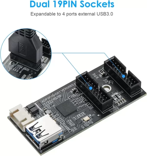 BEYIMEI USB 3.2 Gen1 to Dual 19PIN Male Adapter Card,SuperSpeed 5Gbps USB3.0 to 2-Port 19PIN Expansion Card for Windows7/8/10/11(32/64bit) /Linux/MAC