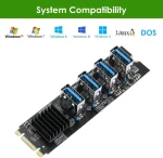 BEYIMEI M.2 NVME to 4 Ports PCI-E 1X USB 3.0 Riser Card, M.2 B-Key PCI-E Interface for Bitcoin Miner Ethereum Mining