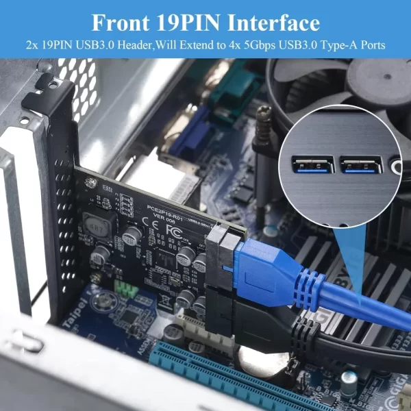 BEYIMEI PCIE 1X to 2 Port 19Pin Expansion Card, USB 3.2 GEN1 Super Speed 5Gbps PCI Express Card for Windows 10, 8.1, 8, 7, XP