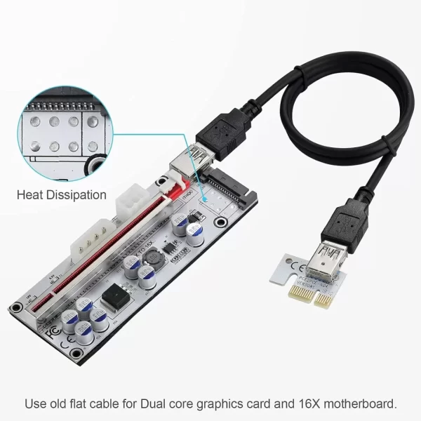 BEYIMEI PCI-E 1X to 16X Riser Card,GPU Riser Adapter Card,with 0.6 m USB 3.0 Extension Cable,6PIN / 4PIN / SATA Interface, for Bitcoin & Crypto Mining Ethereum Mining ETH(VER010-X, 6 Pack)