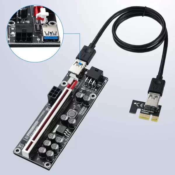 BEYIMEI PCI-E 1X to 16X Riser Card, for Bitcoin Ethereum Mining ETH,10 Capacitors,with 0.6 m USB 3.0 Extension Cable & 6PIN SATA Power Cable - GPU Extender Riser Card - (V011-PRO,6 Pack)