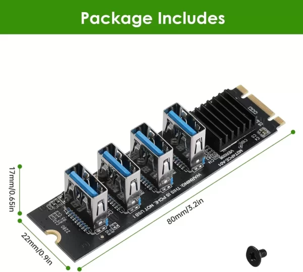 BEYIMEI M.2 NVME to 4 Ports PCI-E 1X USB 3.0 Riser Card, M.2 B-Key PCI-E Interface for Bitcoin Miner Ethereum Mining