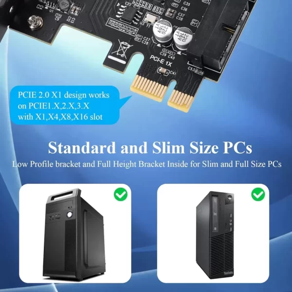 BEYIMEI PCIE 1X to 2 Port 19Pin Expansion Card, USB 3.2 GEN1 Super Speed 5Gbps PCI Express Card for Windows 10, 8.1, 8, 7, XP