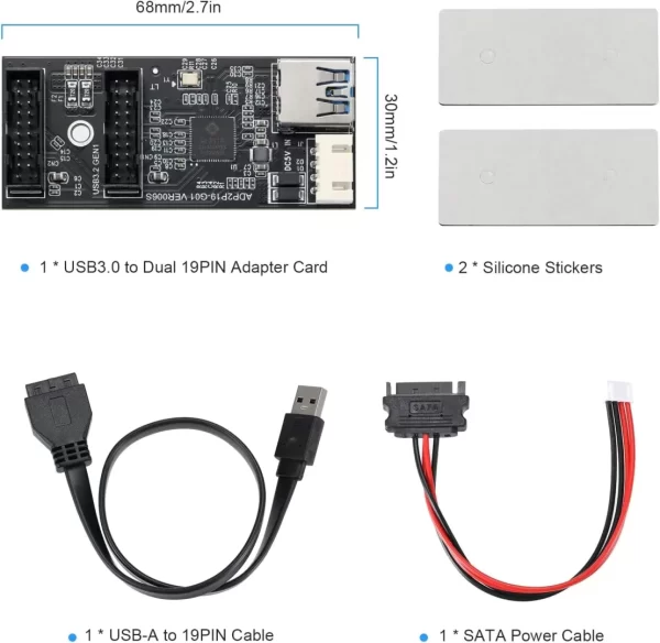 BEYIMEI USB 3.2 Gen1 to Dual 19PIN Male Adapter Card,SuperSpeed 5Gbps USB3.0 to 2-Port 19PIN Expansion Card for Windows7/8/10/11(32/64bit) /Linux/MAC