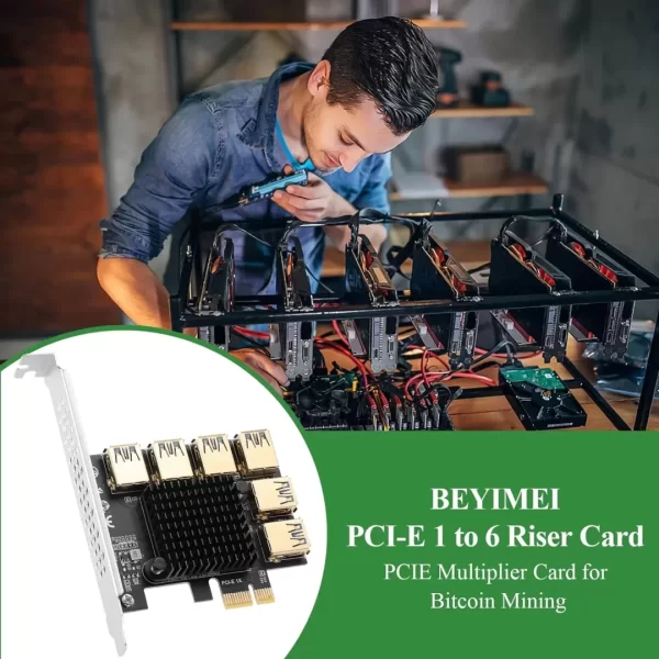 BEYIMEI PCI-E 1 to 6 Riser Card,PCI-E 1X to External 6 PCI-E USB 3.0 Adapter Multiplier Card,Riser Card for Bitcoin Mining