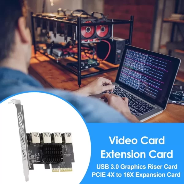 BEYIMEI PCI-E 4X to 4 PCI-Express 16X Slots Riser Card,PCI-E 4X to External 4 PCI-E USB 3.0 Adapter Multiplier Card for Bitcoin Mining
