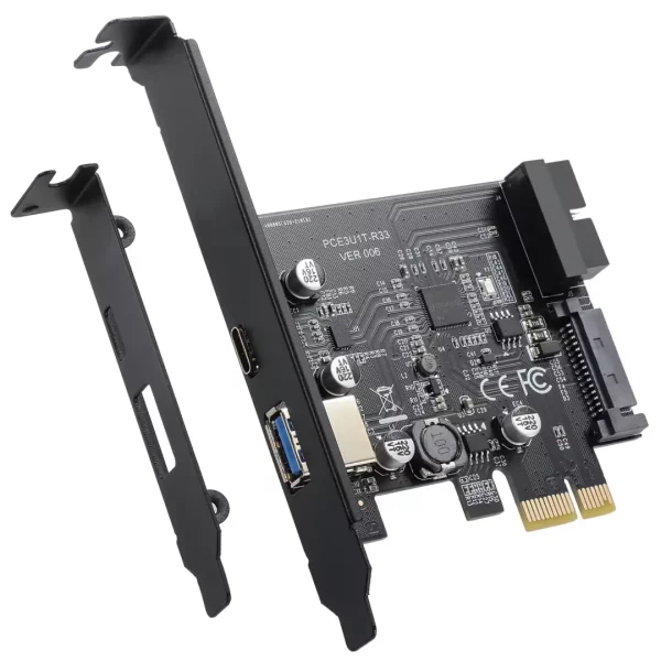 BEYIMEI PCI-E 1X to USB 3.2 Gen1 5Gbps 2 Ports(Type C+ Type A) Expansion Card,with 19PIN USB 3.0 Interface, 15PIN SATA Power Connector, PCIE to USB Card Supports Windows 10/8/7/Linux