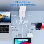 BEYIMEI 120W USB C Charger GaN,USB C Power Adapter PD3.0 4 Ports Multiple Charger with USB-C and USB-A,PPS/PD Power Adapter Compatible with MacBook Pro, iPad Pro,iPhone 14 Pro Max,Steam Deck etc