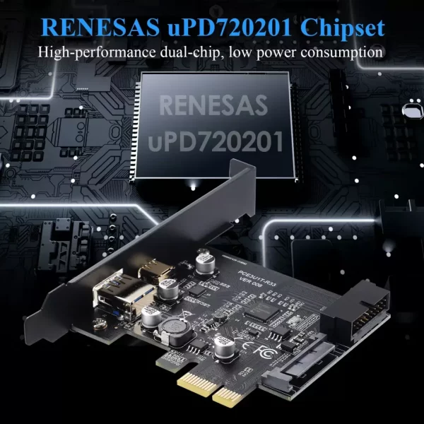 BEYIMEI PCI-E 1X to USB 3.2 Gen1 5Gbps 2 Ports(Type C+ Type A) Expansion Card,with 19PIN USB 3.0 Interface, 15PIN SATA Power Connector, PCIE to USB Card Supports Windows 10/8/7/Linux