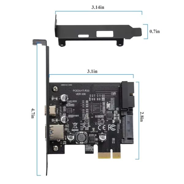 BEYIMEI PCI-E 1X to USB 3.2 Gen1 5Gbps 2 Ports(Type C+ Type A) Expansion Card,with 19PIN USB 3.0 Interface, 15PIN SATA Power Connector, PCIE to USB Card Supports Windows 10/8/7/Linux