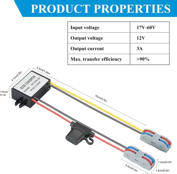 BEYIMEI DC 20-60V 24V/36v/48V to 12V3A Step Down Converter Regulator Waterproof Voltage Reducer for Golf Cart, forklifts Car