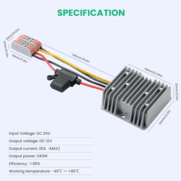 BEYIMEI DC 24V Step Down to 12V 20A Converter Regulator,Low Voltage Reducer DC/DC Power Supply Module Buck Transformer, for Golf Cart, forklifts, Car.