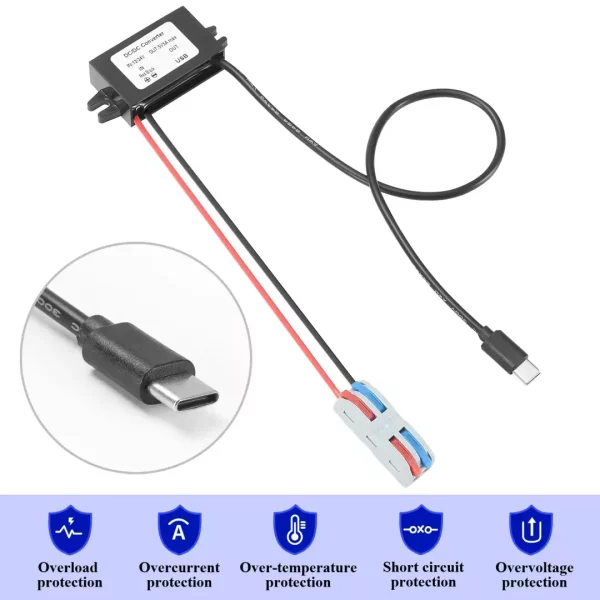 BEYIMEI DC Waterproof Buck Converter 12V 24V to 5V 3A 15W with USB C Interface