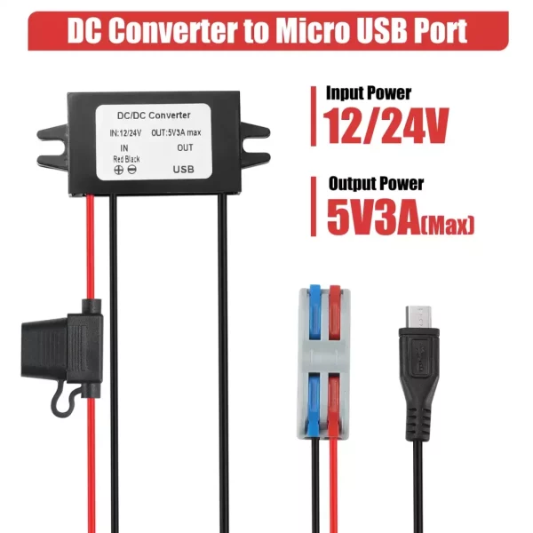 BEYIMEI DC Buck Converter 12V/24V to 5V 3A 15W with Micro USB