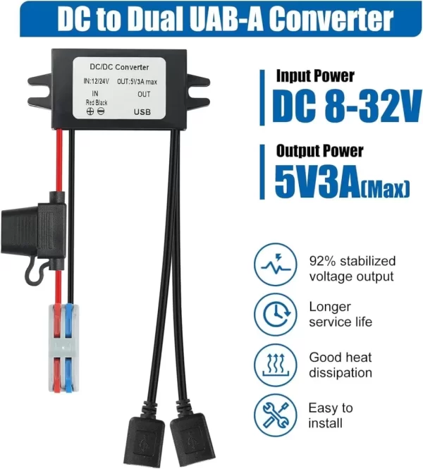 BEYIMEI USB DC Converter 12V 24V Step Down to 5V 3A 15W Dual USB Female DC DC Buck Converter Adapter Output Power Adapter Buck Converter Module for car Audio,led,Driving Recorder.