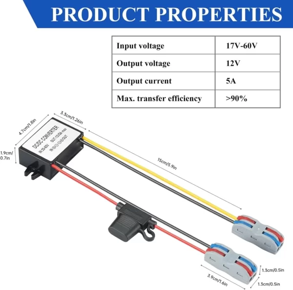 BEYIMEI DC 20-60V 24V/36V/48V to 12V5A Step Down Converter Regulator Waterproof Voltage Reducer for Golf Cart, Forklifts Car