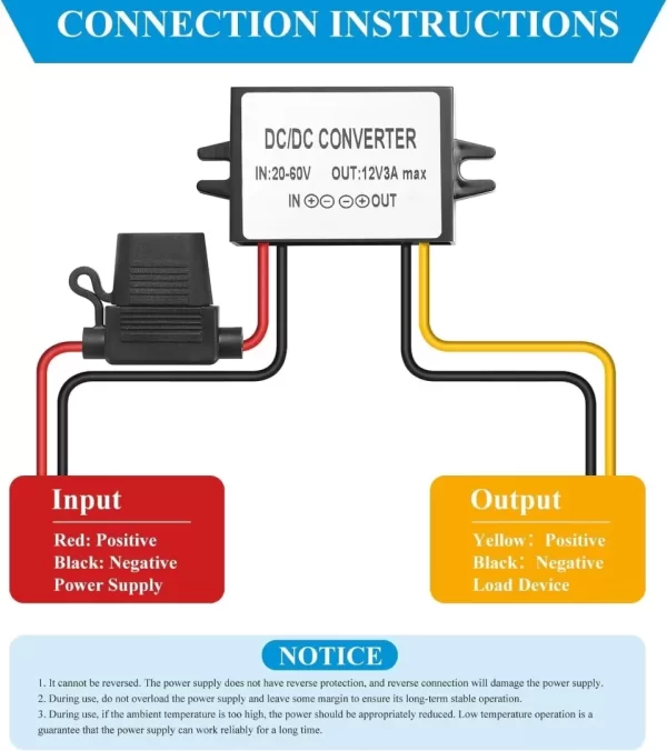 BEYIMEI DC 20-60V 24V/36v/48V to 12V3A Step Down Converter Regulator Waterproof Voltage Reducer for Golf Cart, forklifts Car