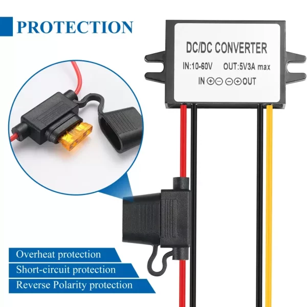BEYIMEI Voltage Reducer DC Converter 12V/24V/36V/48V to 5V3A buck converter