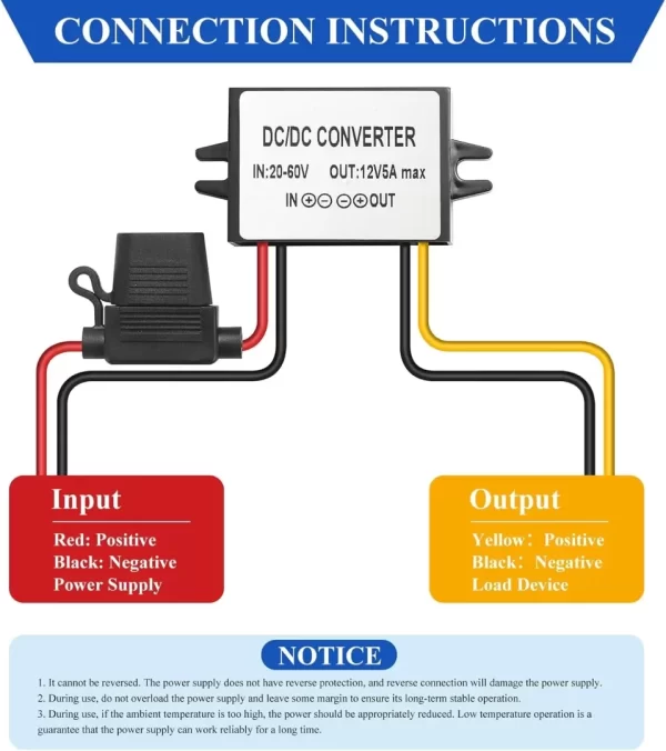 BEYIMEI DC 20-60V 24V/36V/48V to 12V5A Step Down Converter Regulator Waterproof Voltage Reducer for Golf Cart, Forklifts Car