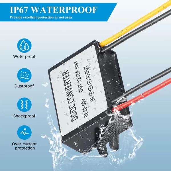 BEYIMEI DC 20-60V 24V/36v/48V to 12V3A Step Down Converter Regulator Waterproof Voltage Reducer for Golf Cart, forklifts Car
