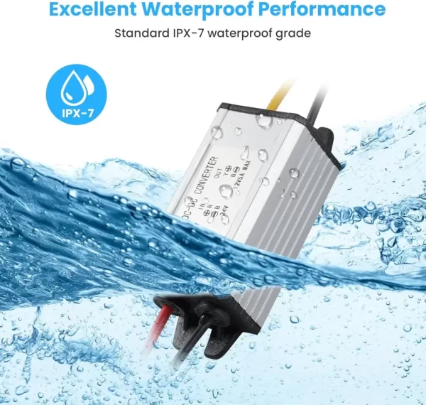 BEYIMEI Waterproof DC 24V Step-Down to 12V 5A Conversion Voltage Regulator Reducer, Adjustable Power Conversion Transformer for Golf Carts, Automobiles.Trucks Light Bar.