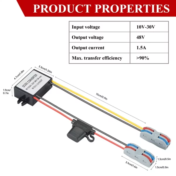 DC/DC Boost Buck Converter 12/24V to 48V 1.5A 72W BEYIMEI Step up Converter Module Waterproof Power Supply Board Voltage Stabilizer forTransformer for Car Audio Solar Power System LCD Television
