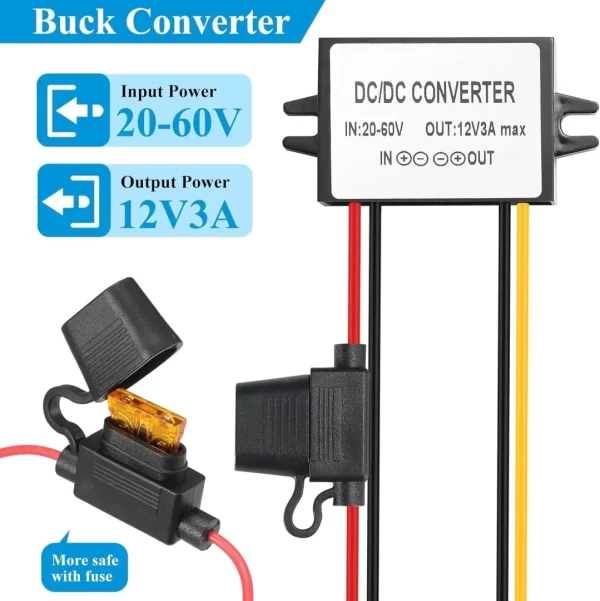 BEYIMEI DC 20-60V 24V/36v/48V to 12V3A Step Down Converter Regulator Waterproof Voltage Reducer for Golf Cart, forklifts Car