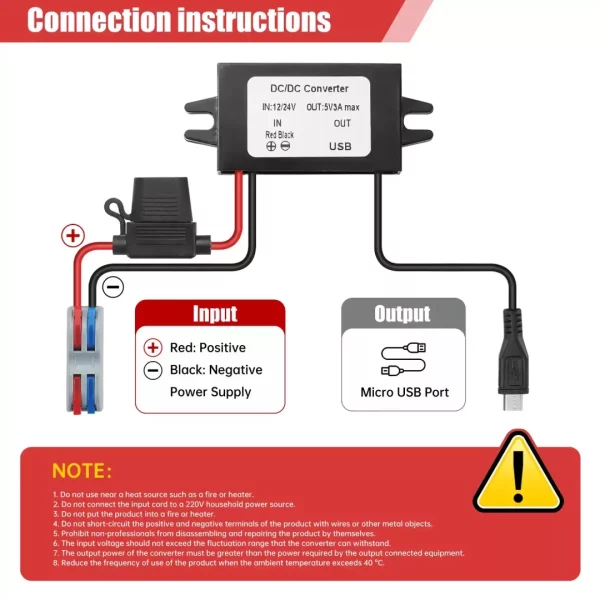 BEYIMEI DC Buck Converter 12V/24V to 5V 3A 15W with Micro USB