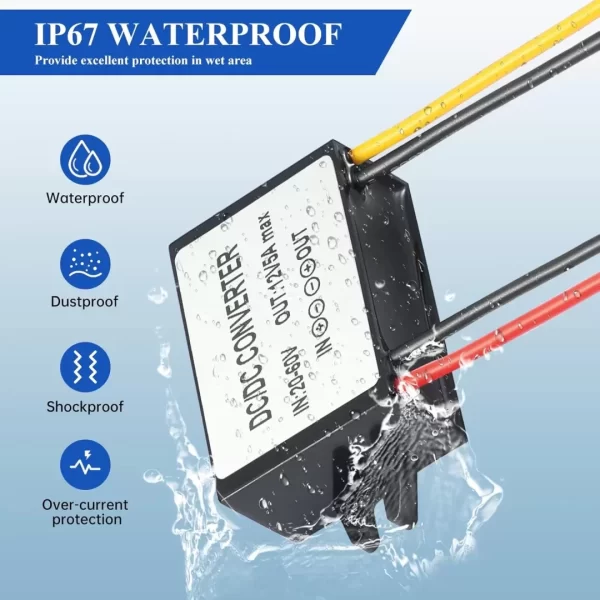 BEYIMEI DC 20-60V 24V/36V/48V to 12V5A Step Down Converter Regulator Waterproof Voltage Reducer for Golf Cart, Forklifts Car