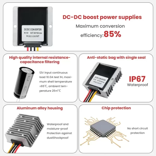 BEYIMEI Voltage Converter Regulator DC 12V to DC 24V10A, Step-up Voltage Converter with Waterproof Power Supply Board, Boost Converter, Power Converter for Motor Automotive Solar Panel