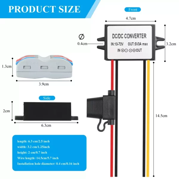 BEYIMEI DC to DC converter 10-72V 12V/24V/36V/48V to 5V3A Buck Converter