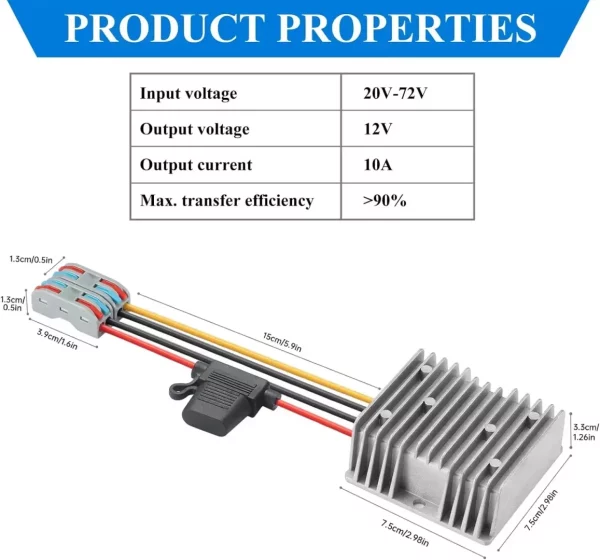 BEYIMEI DC to DC Converter 20-72V 24V/48V/60V to DC 12V10A  Buck Converter
