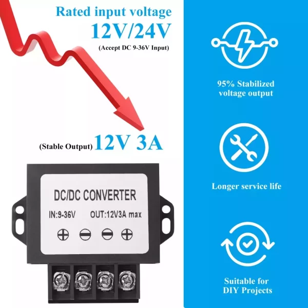 DC 9-36V to 12V voltage regulator,12V 24V to 12V 3A 36W