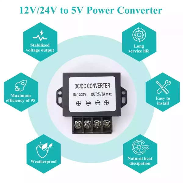 12V/24V  to 5V Buck Converter,DC  5V 3A Max 15W Power Transformer Converter,DC to DC Variable Voltage Regulator
