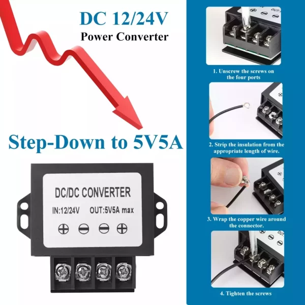 DC 12V 24V to 5V 5A Step-Down Converter，8-35V DC Buck Converter to 5A 25W