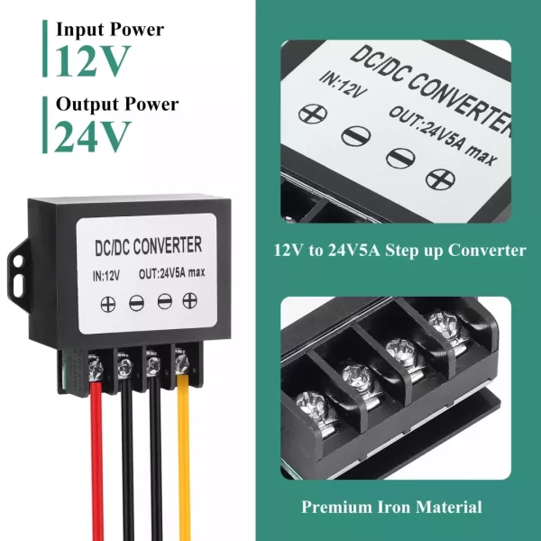 DC 12v to 24v 5A Step Up Boost Converter,10-20V to 24V 5A 120W max Variable Voltage Regulator