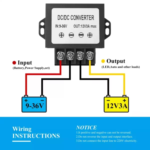 DC 9-36V to 12V voltage regulator,12V 24V to 12V 3A 36W