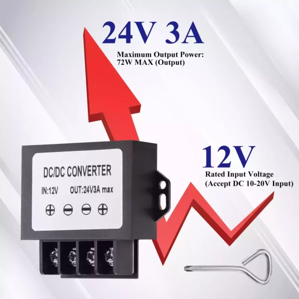 12v to 24v DC Step Up Converter,10-20V Voltage Booster to 24V 3A 72W Max Current Adapter,Voltage Booster Converter