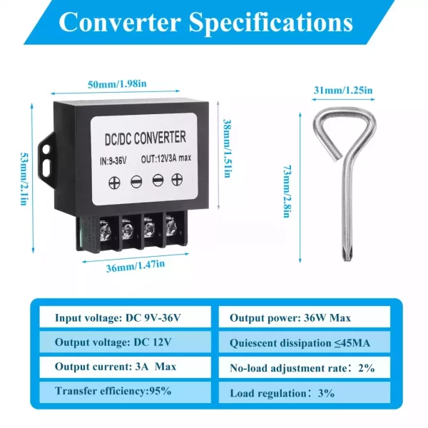 DC 9-36V to 12V voltage regulator,12V 24V to 12V 3A 36W